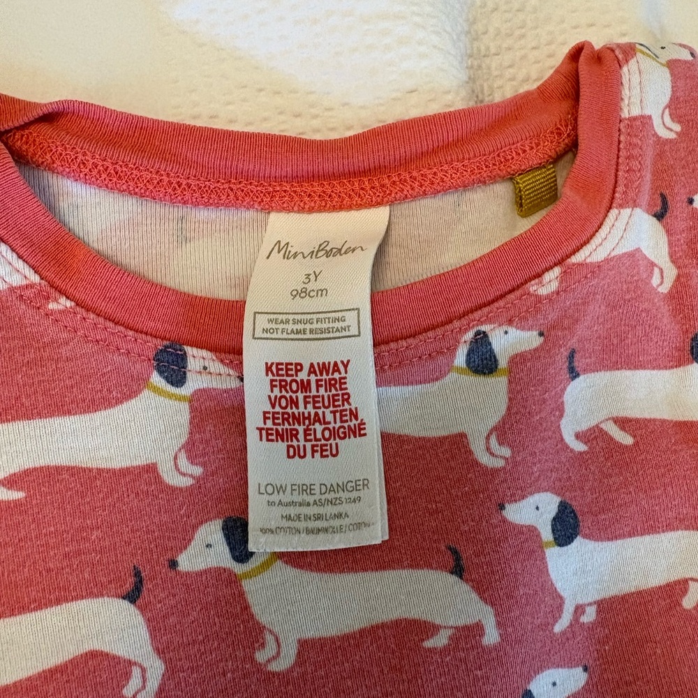 Mini Boden Pink Dachshund-Print Long Sleeve Pajama Set - Picture 2 of 3